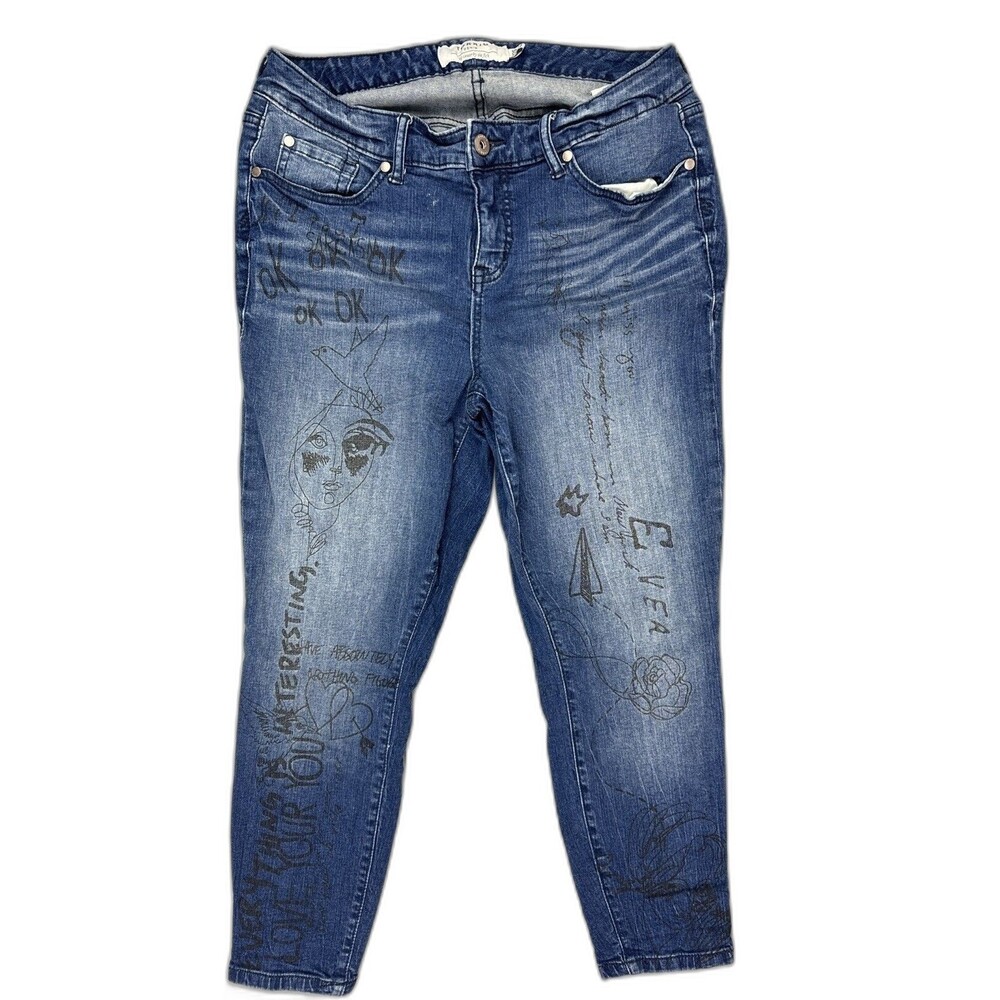 Torrid Size 12 Short Womens Ankle Jeans Mid Rise Stretch Med Wash Graffiti